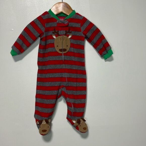 Carter's Striped Reindeer Christmas Sleeper Size 0-3 Months - Picture 1 of 5